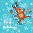 Happy Holidays card with cute cartoon deer - snow angel