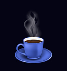 Blue coffee cup with steam