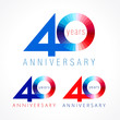40 anniversary red and blue logo. The colorful template icon of 40th birthday.