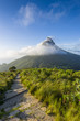 Tourist hikers up Cape Town, Table Mountain landscape, overlooking Lions Head peak