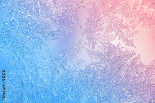 Fotografie, Obraz Beautiful Closeup Winter Colorful Background With Icy Frost Patterns