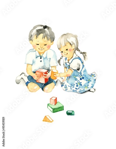 子供と積木 兄妹 Stock イラスト Adobe Stock
