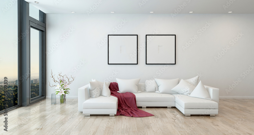 Obraz na płótnie Red Throw on White Sofa in Modern Living Room w salonie