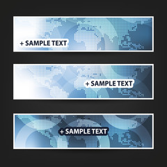 Poster - Set of Horizontal Banner / Cover Background Designs / Ad Banner Templates - Colors: Blue and White With Dotted World Map