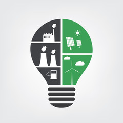 Think Green - Eco Friendly Ideas vs. Pollution - The Light Bulb Symbol Concept Design