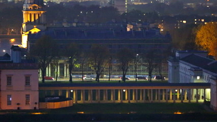 Wall Mural - LONDON, UK - OCTOBER 31, 2015:  Canary Wharf night view with painted hall and Royal chapel