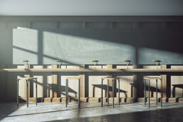 Poster - Old style university classroom with furniture and blackboard at