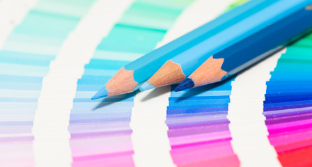 Wall Mural - blue colored pencils and color chart of all colors