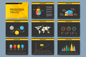 Poster - Set of vector templates for multipurpose presentation slides. Modern business design with graph and charts