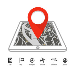 Poster - Modern gadget with abstract city map in perspective and transpor