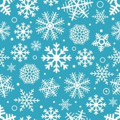 Poster - Christmas seamless pattern of different snowflakes. Merry Christ