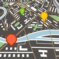 Poster - Abstract city map with color pins