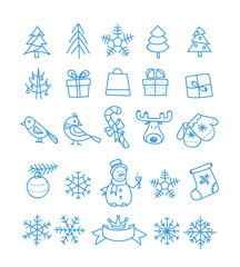 Aufkleber - Christmas season vector elements collection. Xmas hand-drawn ele