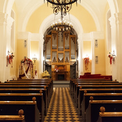 benches and organ