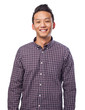 © asierromero - Handsome young asian man smiling wearing a plaid shirt