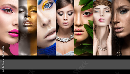 Plakat na zamówienie Collection of art and evening makeup. Beautiful girls. Beauty face