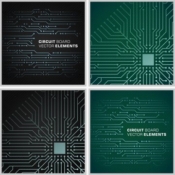 Circuit board vector elements. 4 tiled pattern backgrounds good for IT / computers business design. File one.