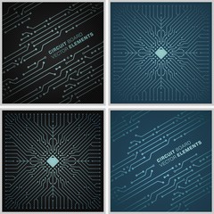 Aufkleber - Circuit board vector elements. 4 tiled pattern backgrounds good for IT / computers business design. File four.