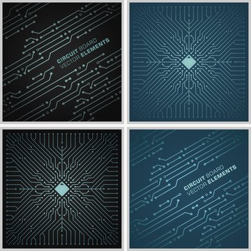 Circuit board vector elements. 4 tiled pattern backgrounds good for IT / computers business design. File four.