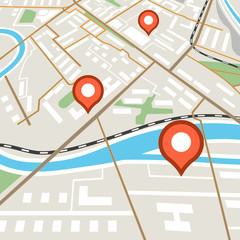 Poster - Abstract city map with red pins