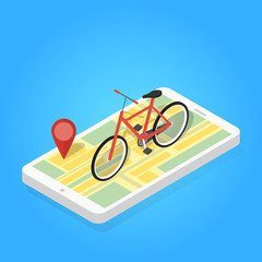 Poster - Isometric illustration of phone map bicycle.