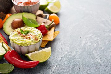 Wall Mural - Mexican cuisine ingredients and guacamole