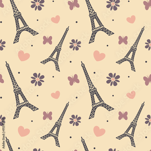 Naklejka na szybę lovely soft eiffel tower seamless vector pattern background illustration