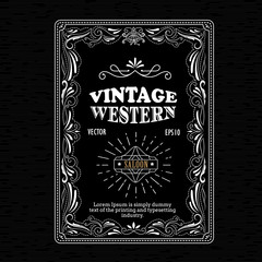 Wall Mural - vintage frame border western label hand drawn retro engraving an