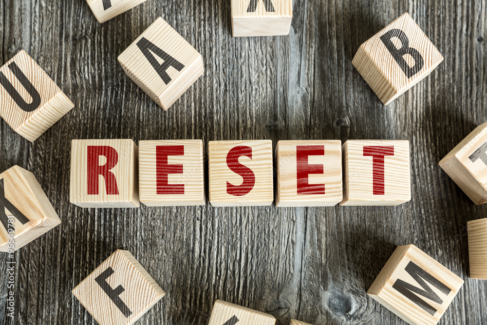 Wooden Blocks with the text: Reset - obrazy, fototapety, plakaty 