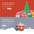 Online shopping website banners  - Christmas tree with christmas gifts & Free delivery service.