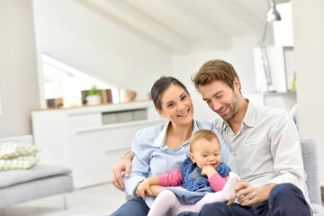 Portrait of happy family at home