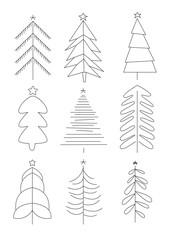 Wall Mural - Handdrawn Christmas Trees. Vector Illustration