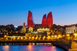 Night view of the Flame Towers. Flame Towers are new skyscrapers in Baku
