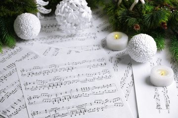 Wall Mural - Music notes with Christmas decoration close up