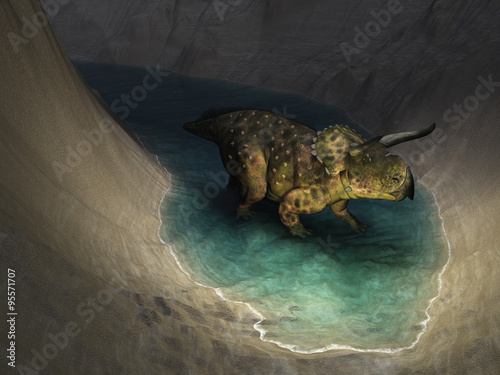 Naklejka na drzwi Nasutoceratops Exploring a Cavern