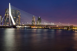 Fototapeta  - Erasmus Bridge and Rotterdam Skyline at Twilight, Zuid Holland, The Netherlands