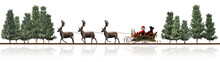 Christmas Panorama - Santa Claus, Sleigh, Rendeers, Trees - With Reflection