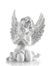 Little White Guardian Angel Over White. Christmas Decoration