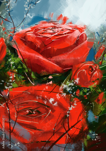 Naklejka - mata magnetyczna na lodówkę roses red - Stock Image