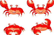 Cartoon Crab Collection Set Isolated On White Background