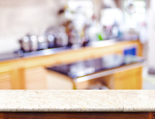 Aufkleber - Empty marble table top and blurred kitchen bokeh light in backgr