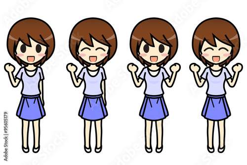 シンプルキャラクター 会話 表情イラスト集 私服 夏 女性 ガッツ