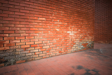 Wall Mural - old brick wall weathered texture and dirty floor background