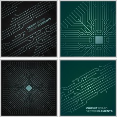 Aufkleber - Circuit board background vector elements / abstract decorations black and green 