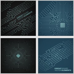 Aufkleber - Circuit board background vector elements / abstract decorations black and blue  