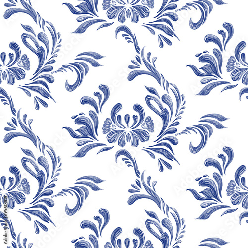 Nowoczesny obraz na płótnie Seamless pattern with floral background. Ukrainian traditional style. Petrykivka art. Ukrainian folk art. Hand drawn illustration.