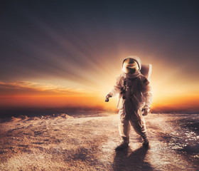 Wall Mural - astronaut walking on an unexplored planet
