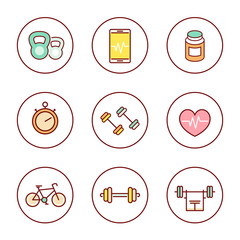 Canvas Print - line fitness, gym colored icons pack, vector illustration