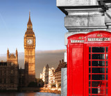 Fototapeta Big Ben - London symbols with BIG BEN and red PHONE BOOTHS in England, UK