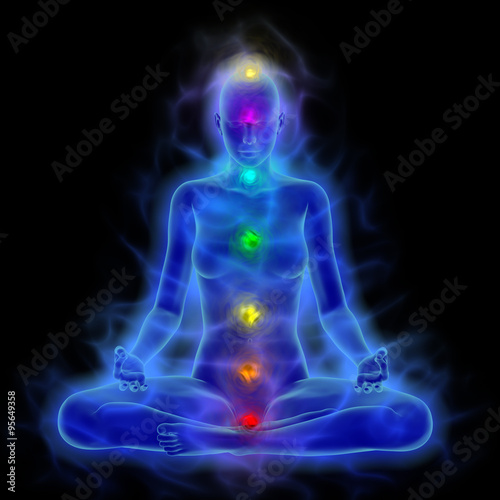 Fotografie, Obraz Human energy body, aura, chakra in meditation